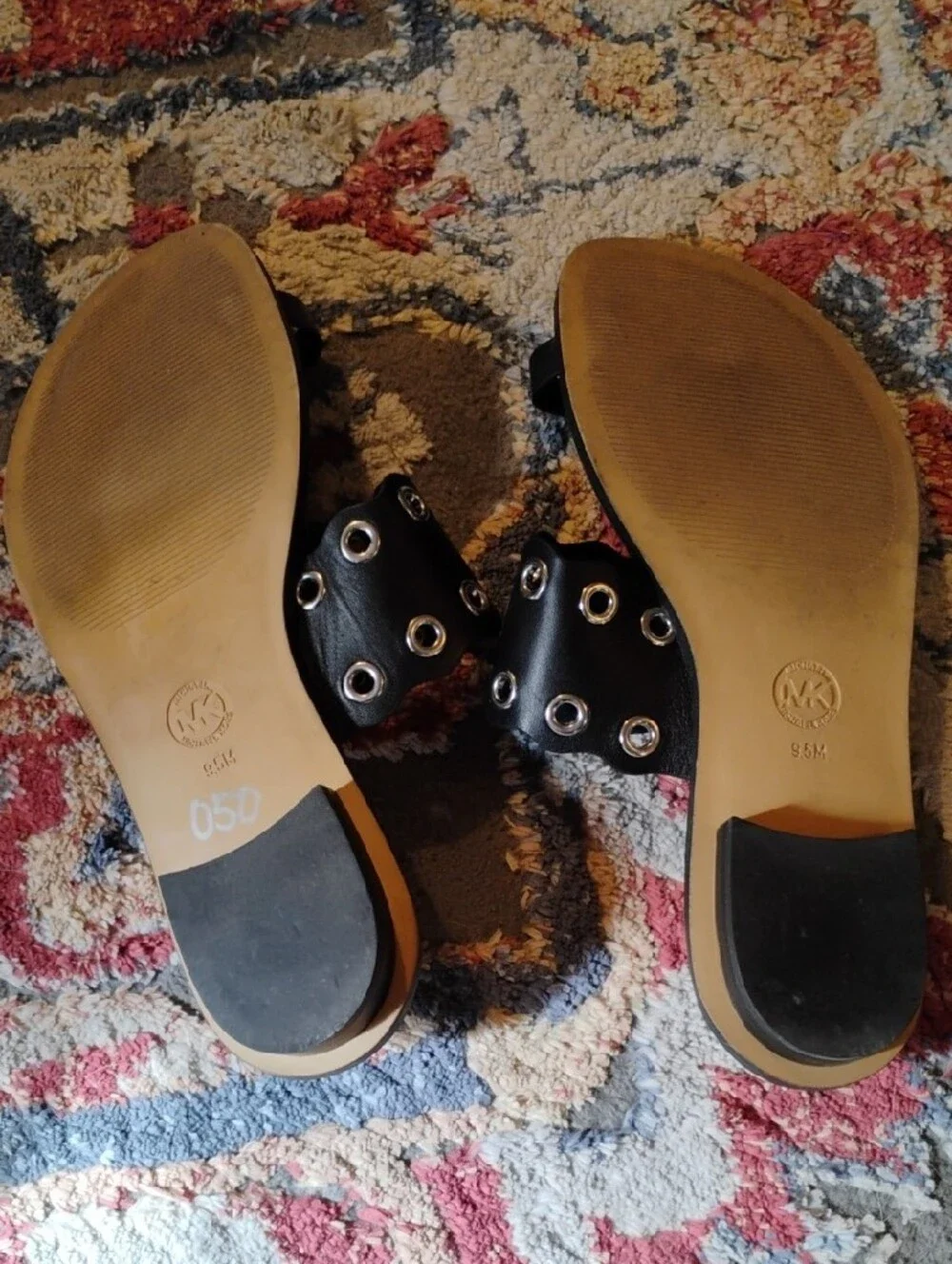 Michael Kors Black Slide Sandals with Silver Eyelet Detail